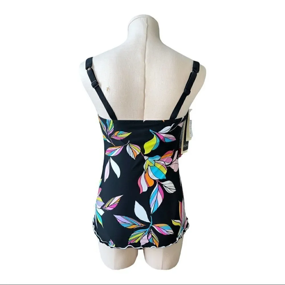 Profile by Gottex Black Floral Monaco Printed D-Cup Tankini Top 34D Slimming New